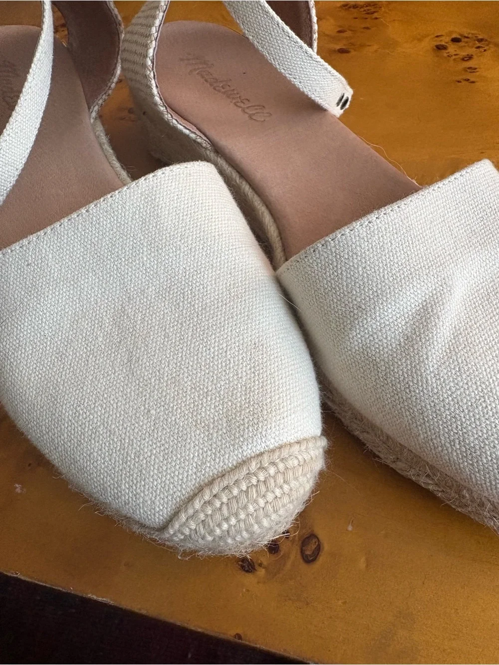 Madewell Cream Canvas Espadrille Ankle-Strap Flats